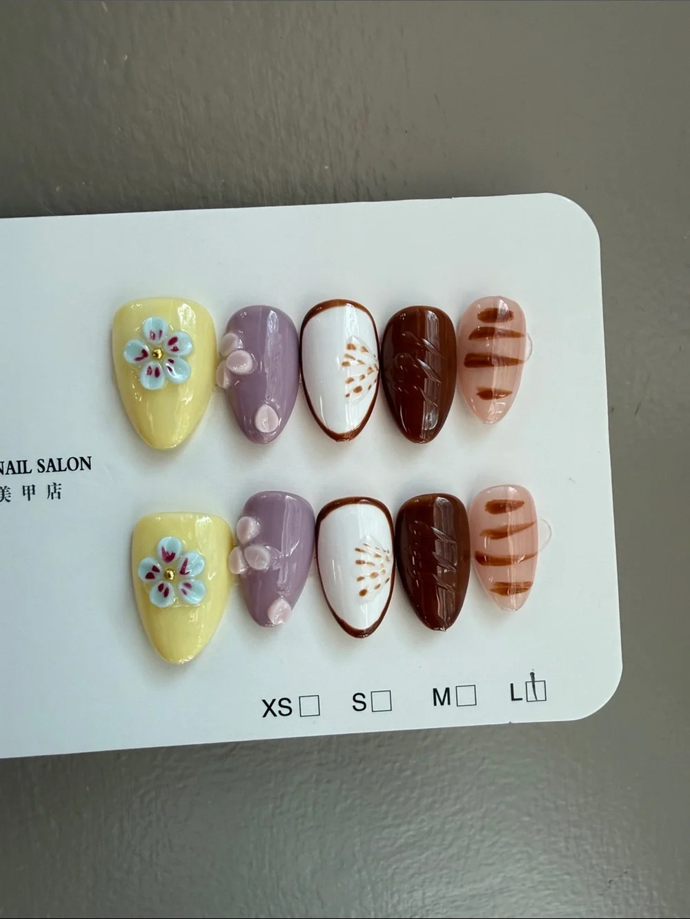 Cute Floral & Neutral Press-On Nail Set - Tropical short almond large